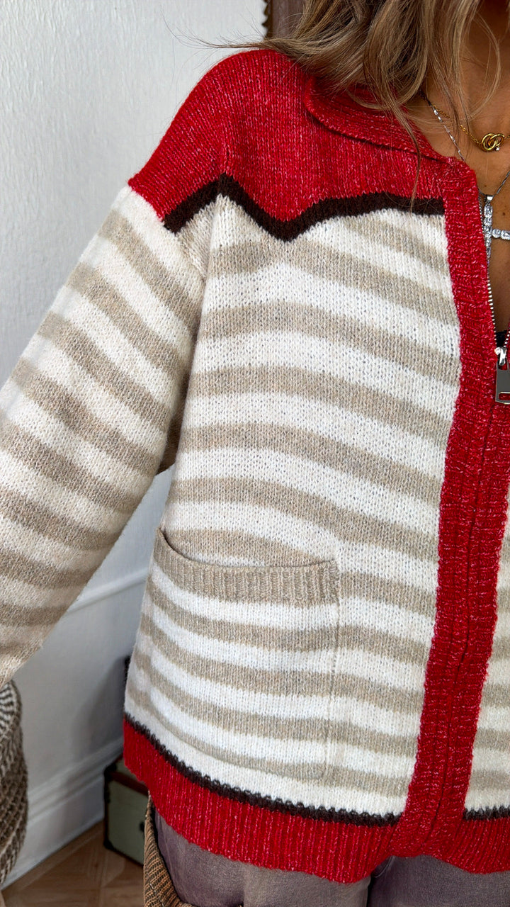 Antique Cowboy Quater Zip, Chilli