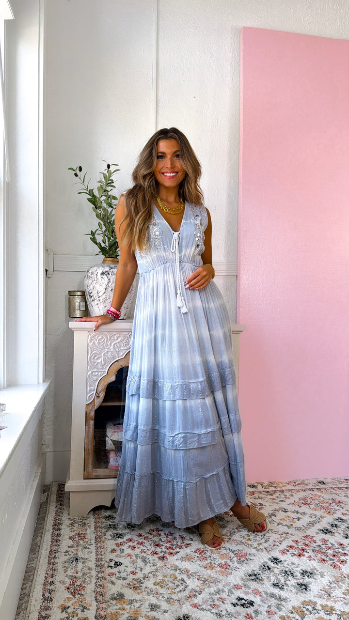 Just A Touch Of Sparkle Maxi Dress, Sky