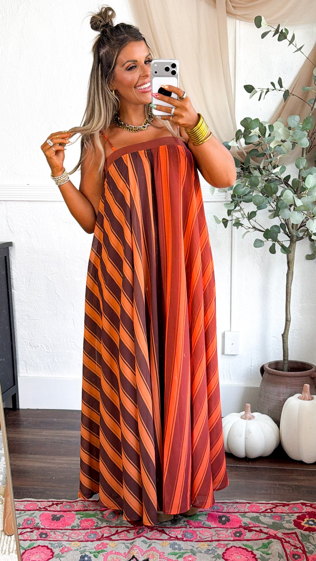 Golden Hour Stripe Maxi Dress, Terracotta/Orange