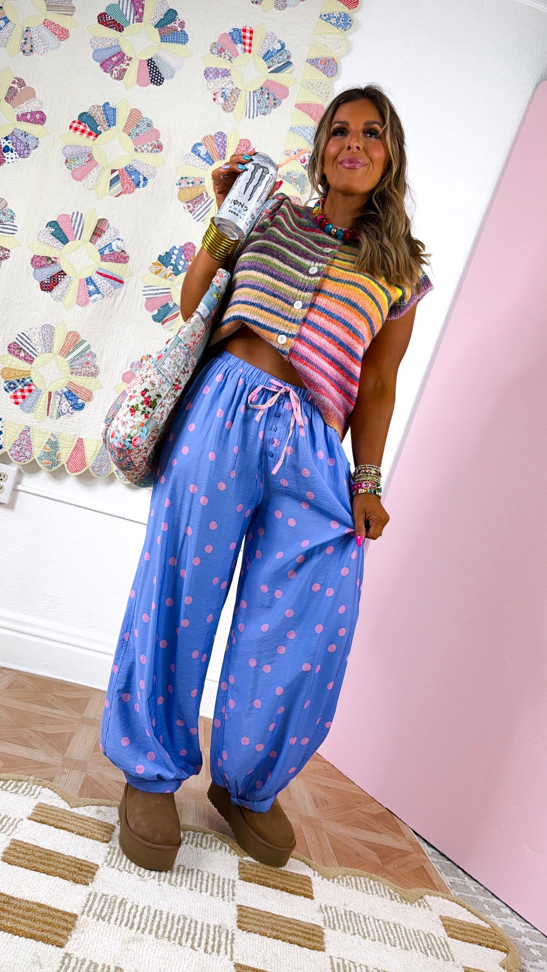 Polka Dot Love Balloon Pants, Periwinkle/ Pink