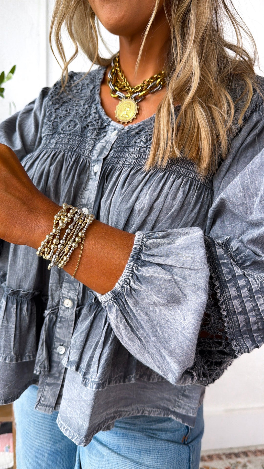 Sun Spells Blouse, Charcoal