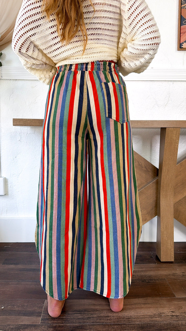 Tulip Washed Denim Pants, Multi Stripe