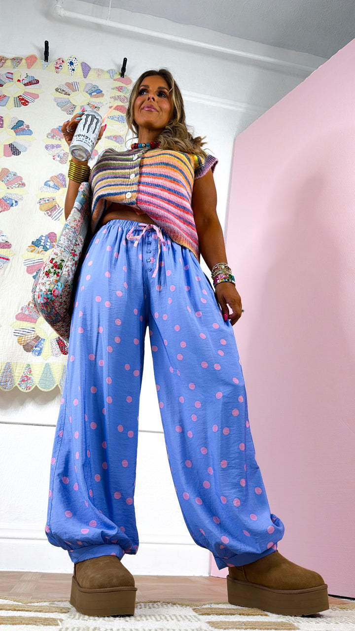 Polka Dot Love Balloon Pants, Periwinkle/ Pink