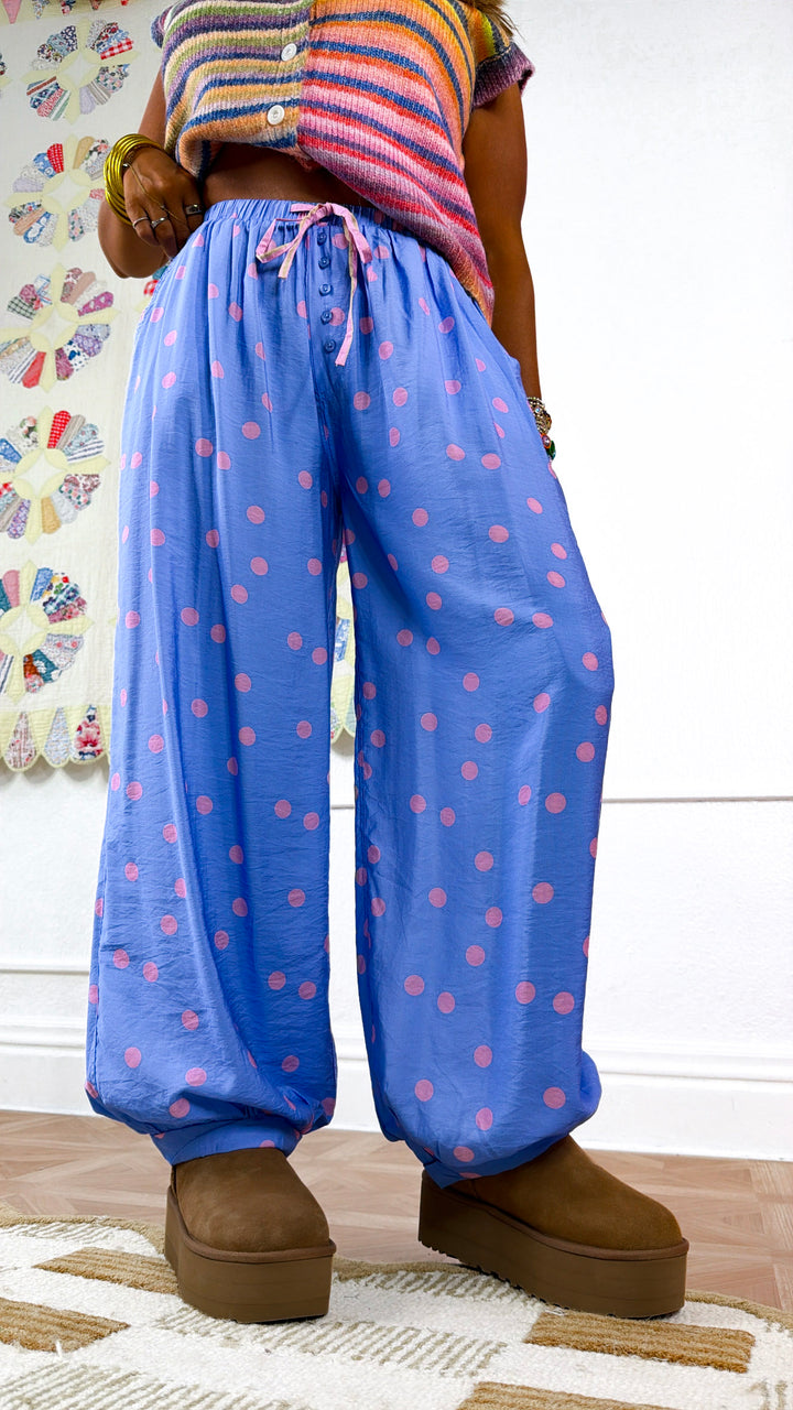 Polka Dot Love Balloon Pants, Periwinkle/ Pink
