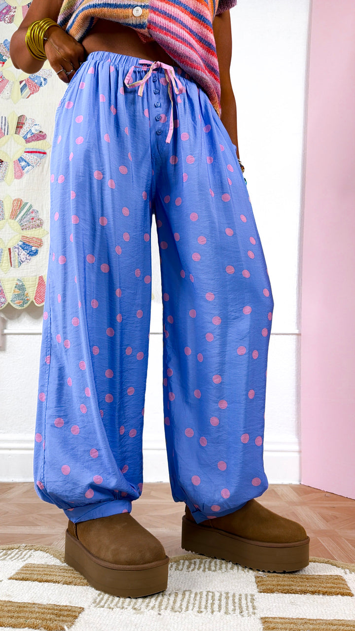 Polka Dot Love Balloon Pants, Periwinkle/ Pink