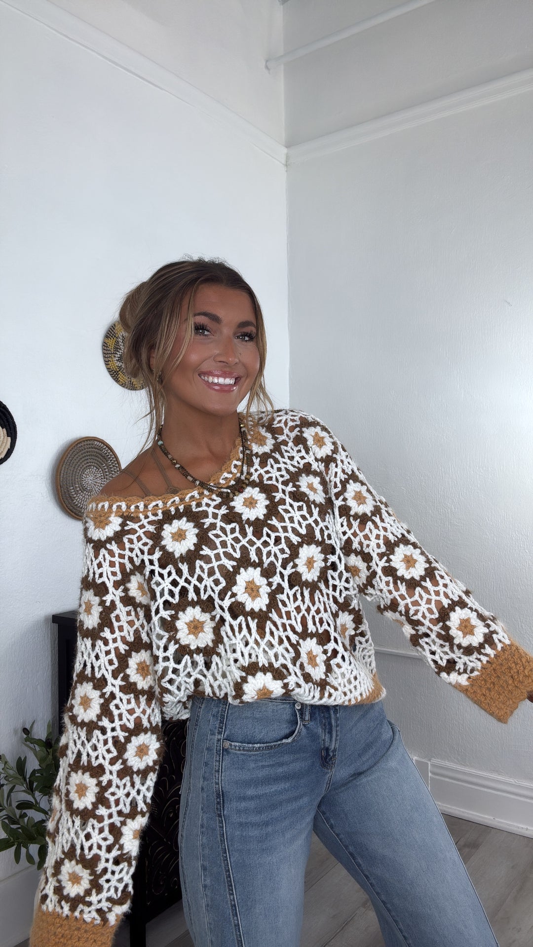 The Last Warmth Crochet Sweater, Caramel Multi