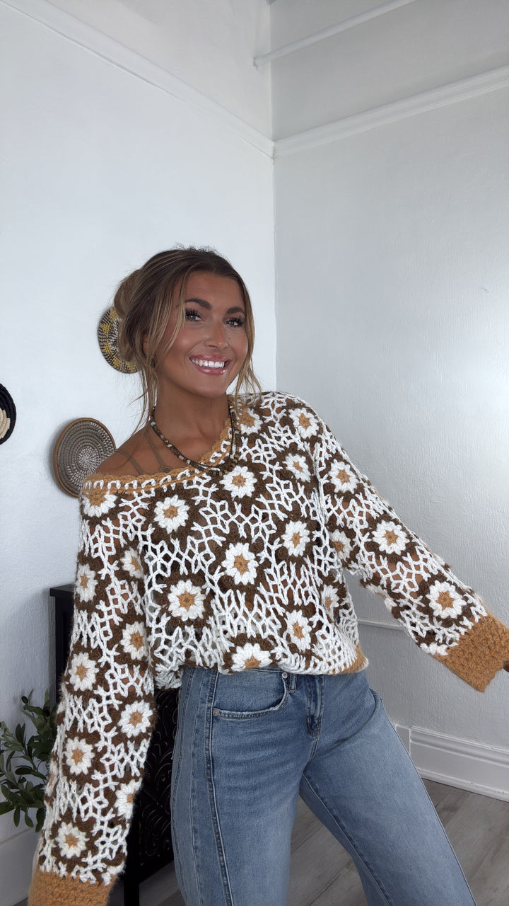 The Last Warmth Crochet Sweater, Caramel Multi