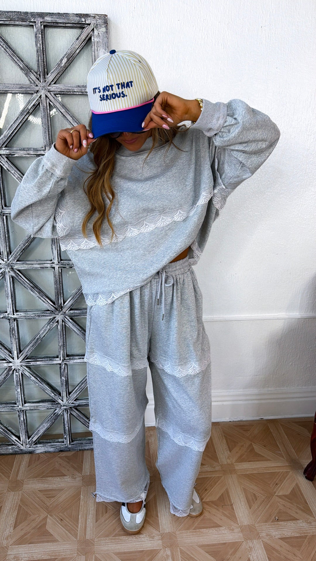Lace Seam Detailed Two Piece Set, H.Grey