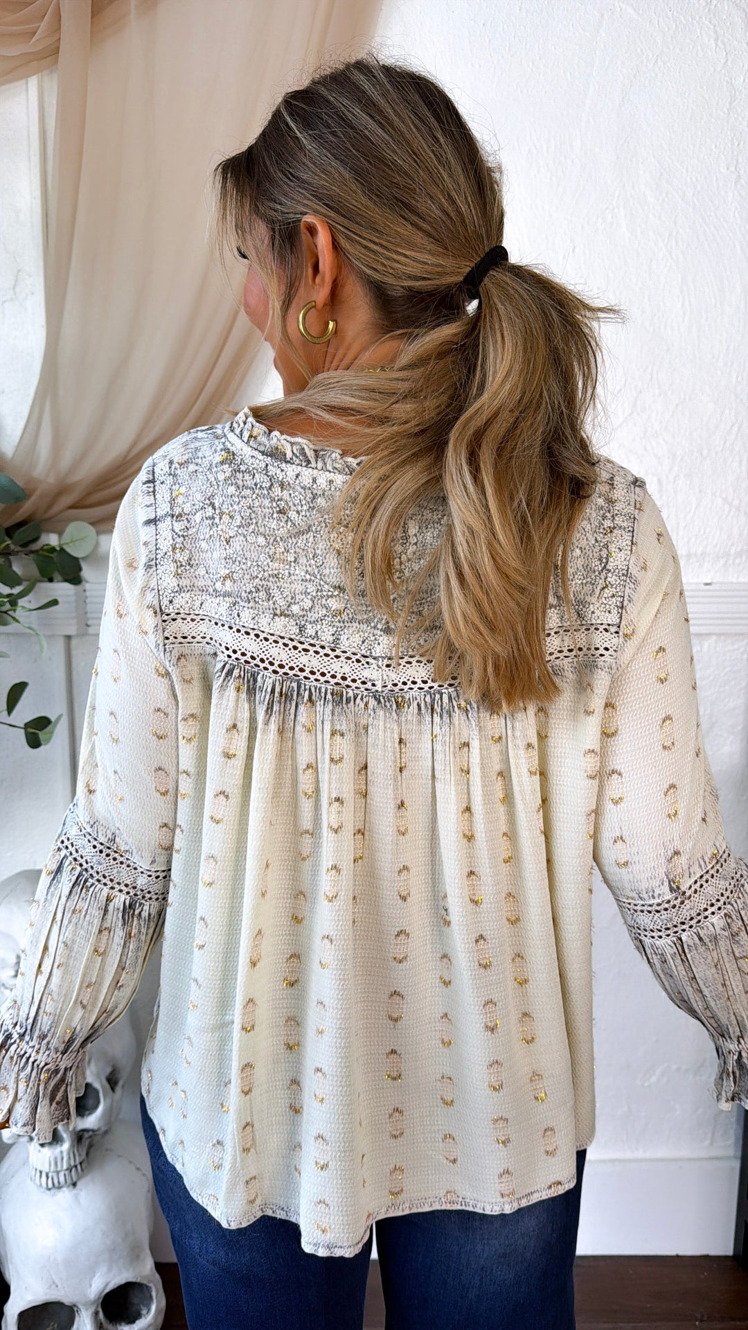 Mixed Pattern Blouse, Natural Multi