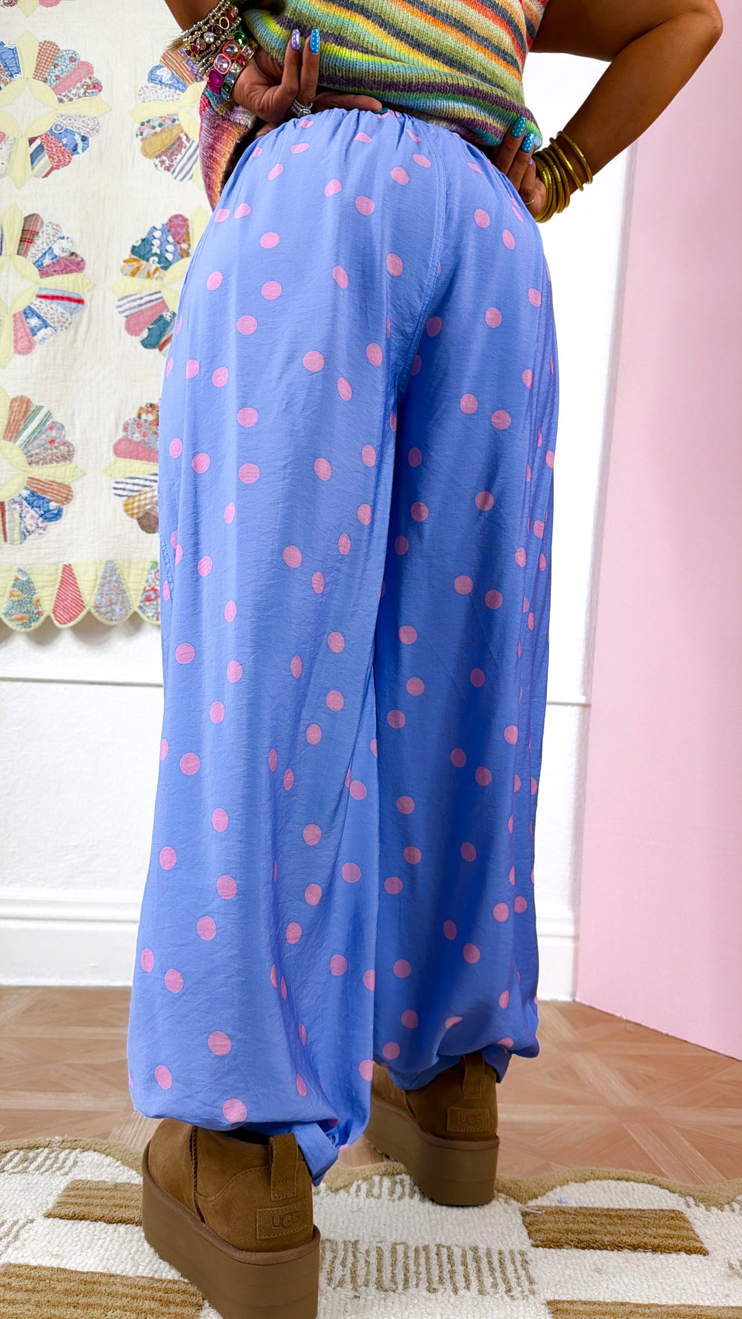 Polka Dot Love Balloon Pants, Periwinkle/ Pink
