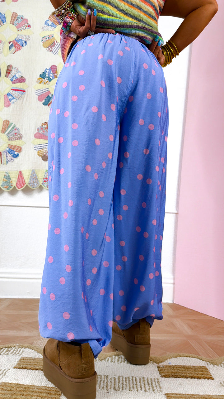 Polka Dot Love Balloon Pants, Periwinkle/ Pink