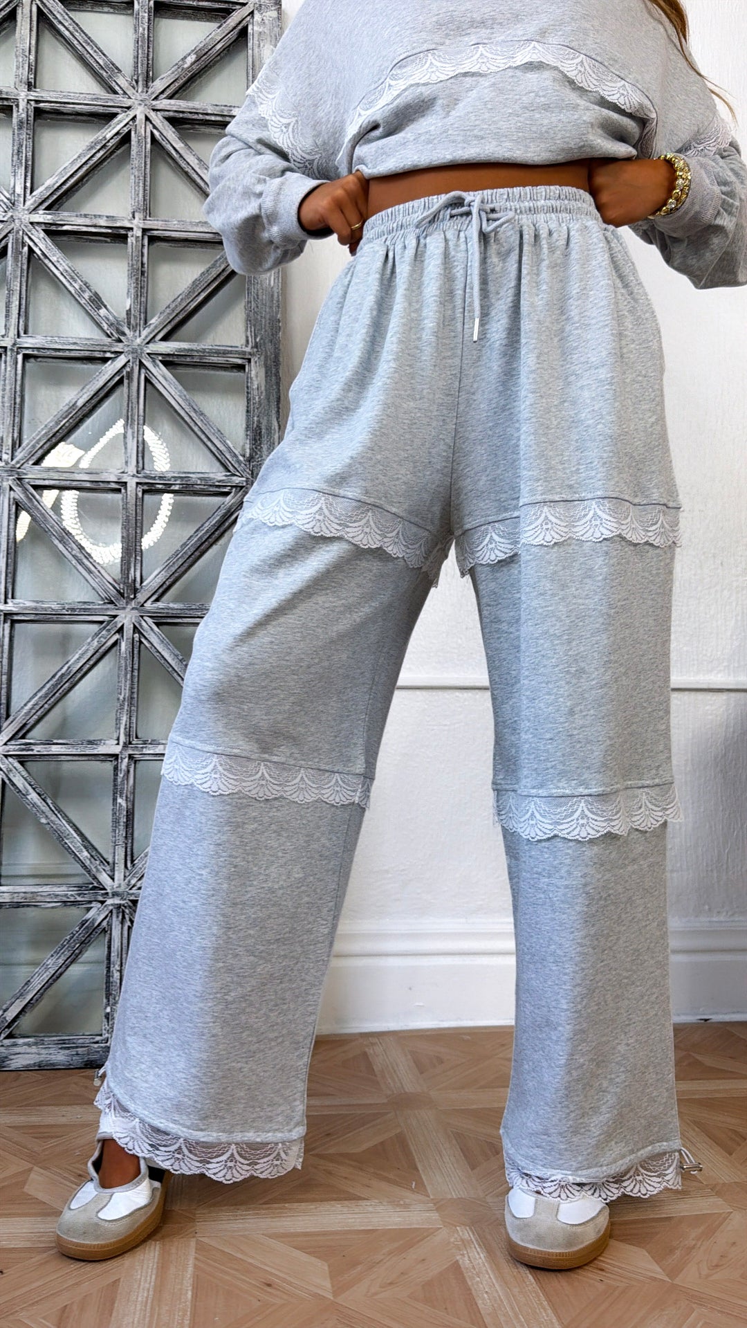 Lace Seam Detailed Two Piece Set, H.Grey