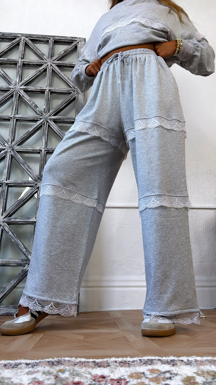 Lace Seam Detailed Two Piece Set, H.Grey