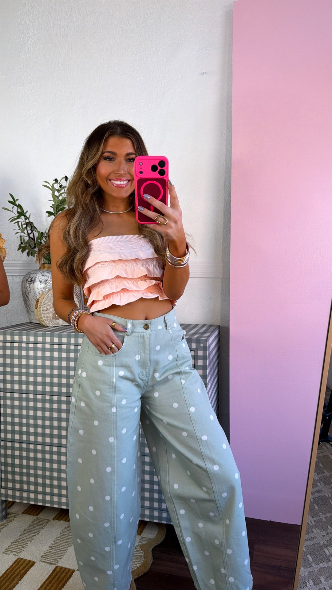 Layered Ruffled Tube Top, Peachy Pink