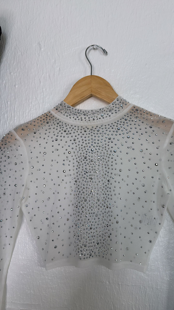 Rhinestone Crop Top, White