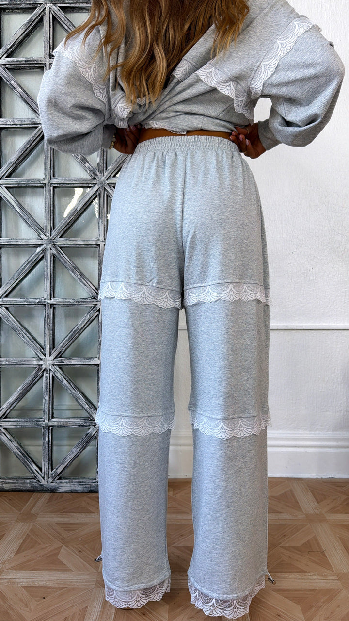 Lace Seam Detailed Two Piece Set, H.Grey