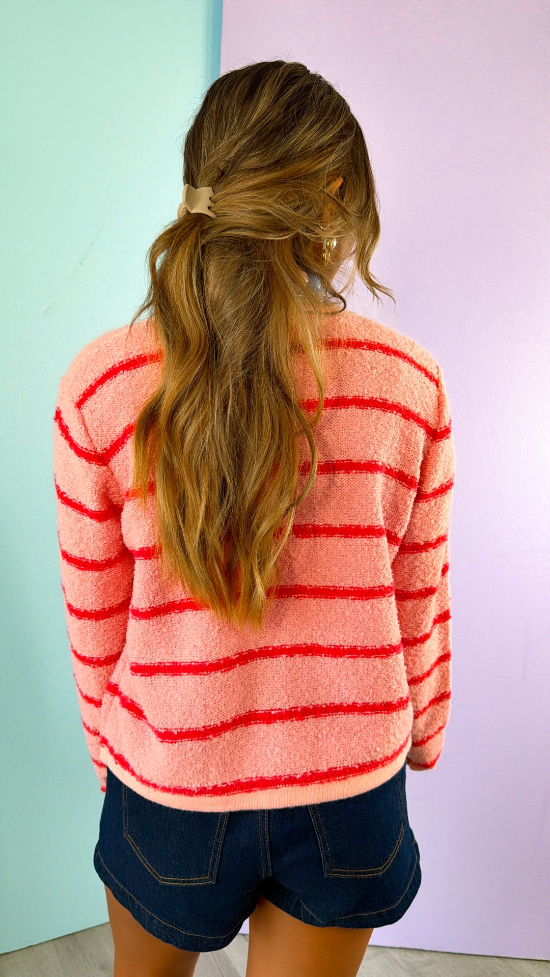 Perfect Layer Stripe Cardigan, Pink/Coral