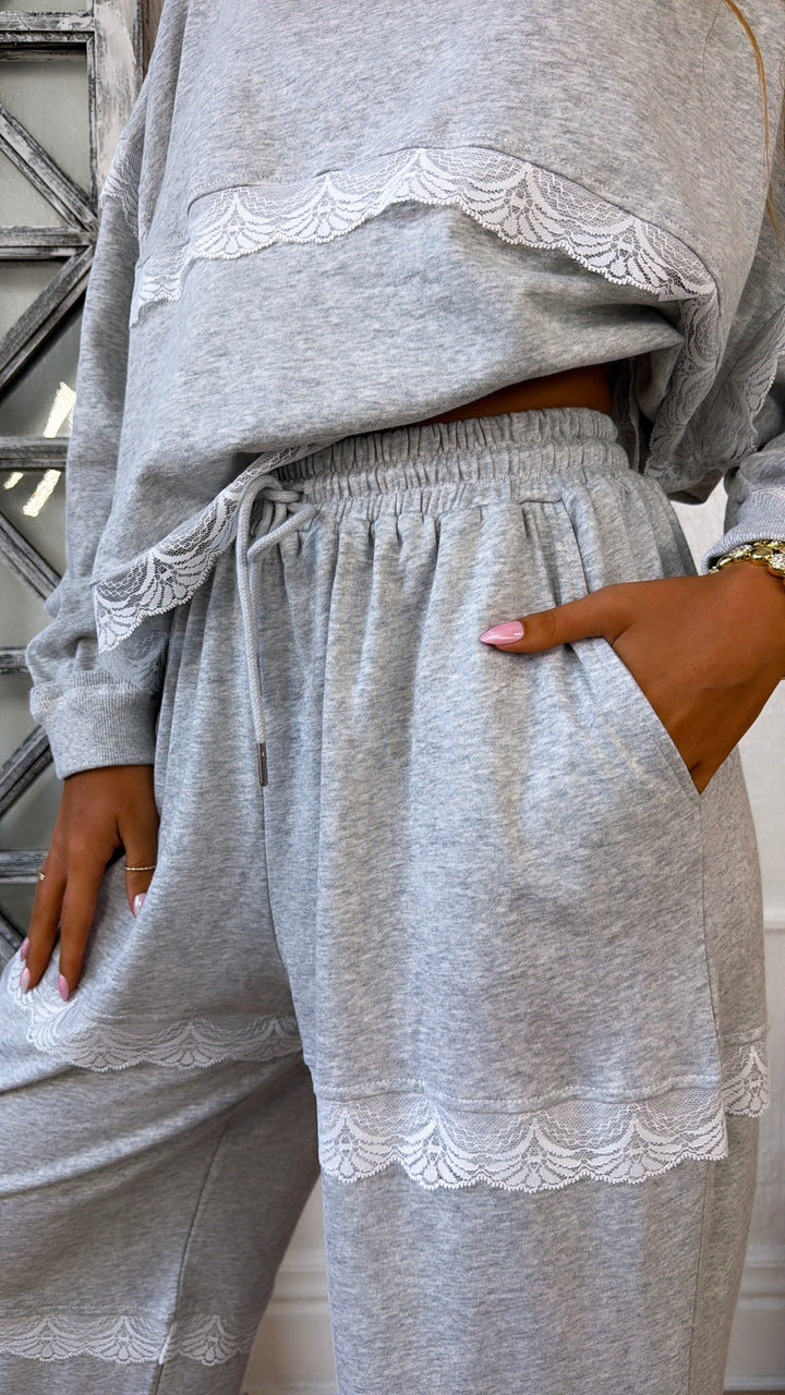Lace Seam Detailed Two Piece Set, H.Grey