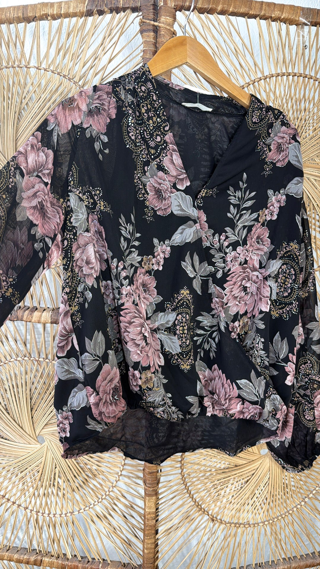 Beauty Floral Blouse, Black/Dusty Rose