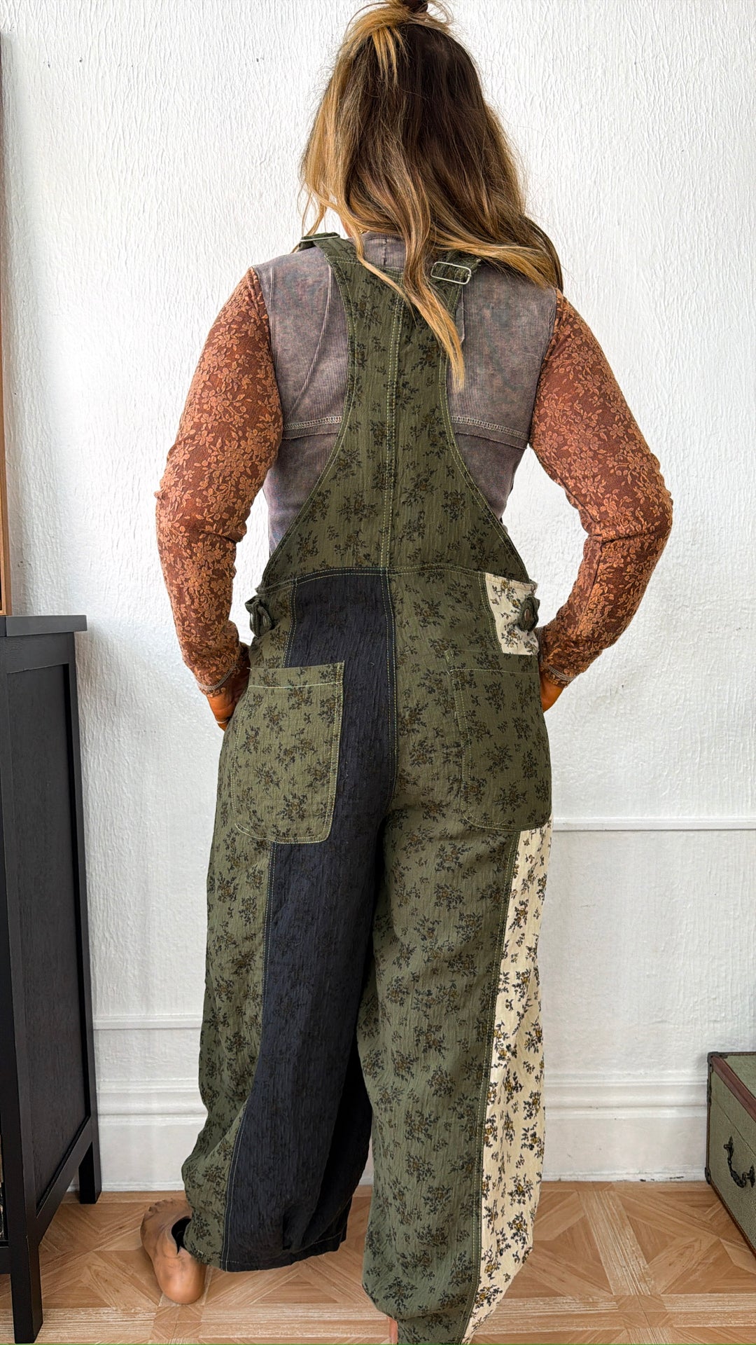 ECB Exclusive: Ruth Overall Bib, Olive Navy Floral