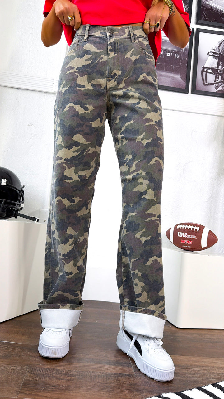 HIDDEN: Rebel Terrain Wide Leg Camo Jeans