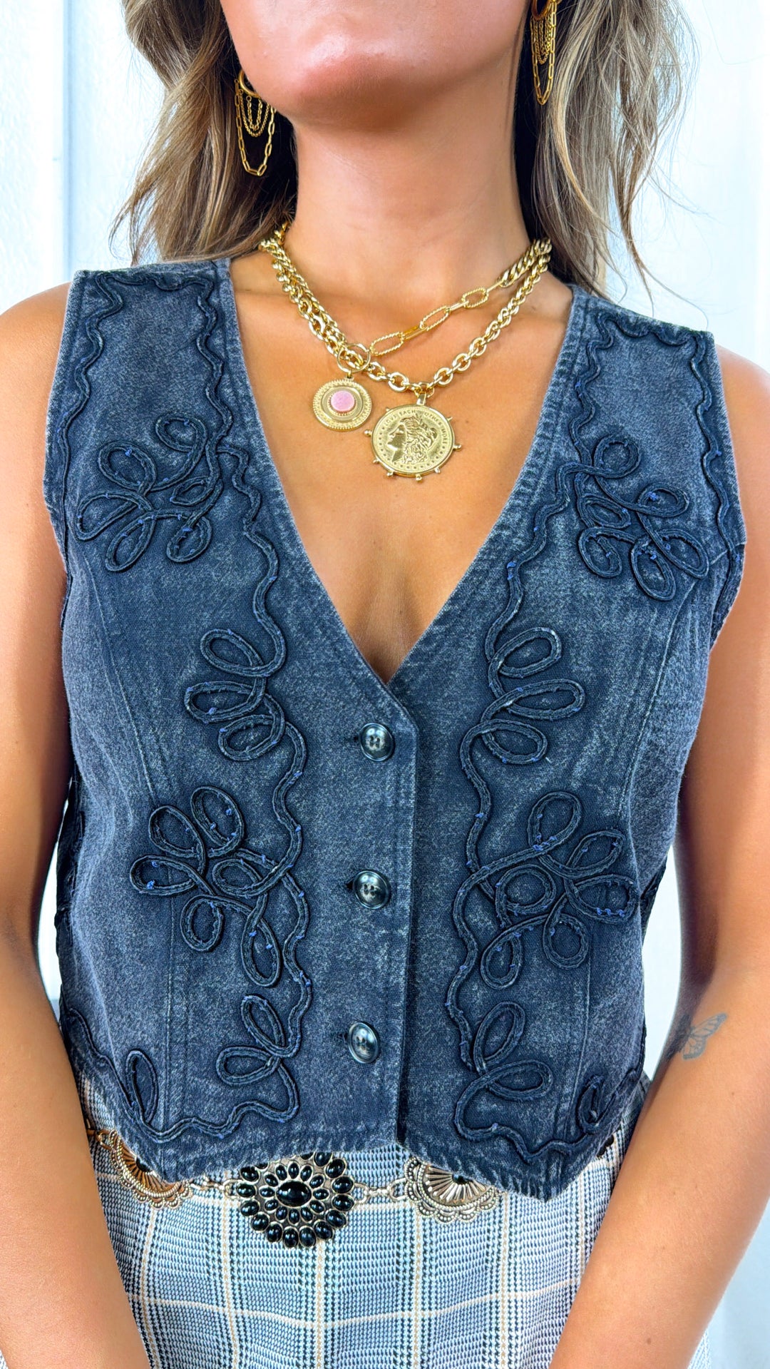 Wisteria Embroidered Vest, Black