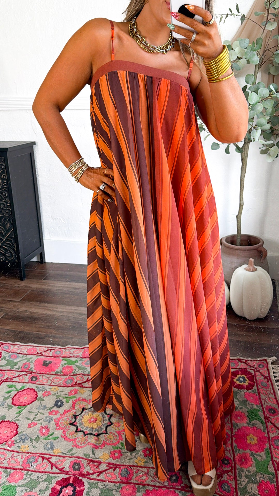Golden Hour Stripe Maxi Dress, Terracotta/Orange