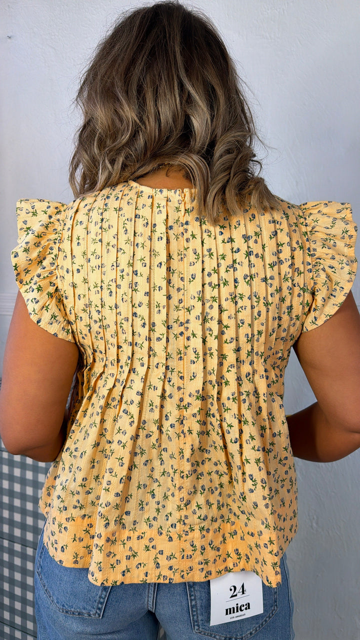 Lorette Ruffle Sleeve Top, Papaya Floral