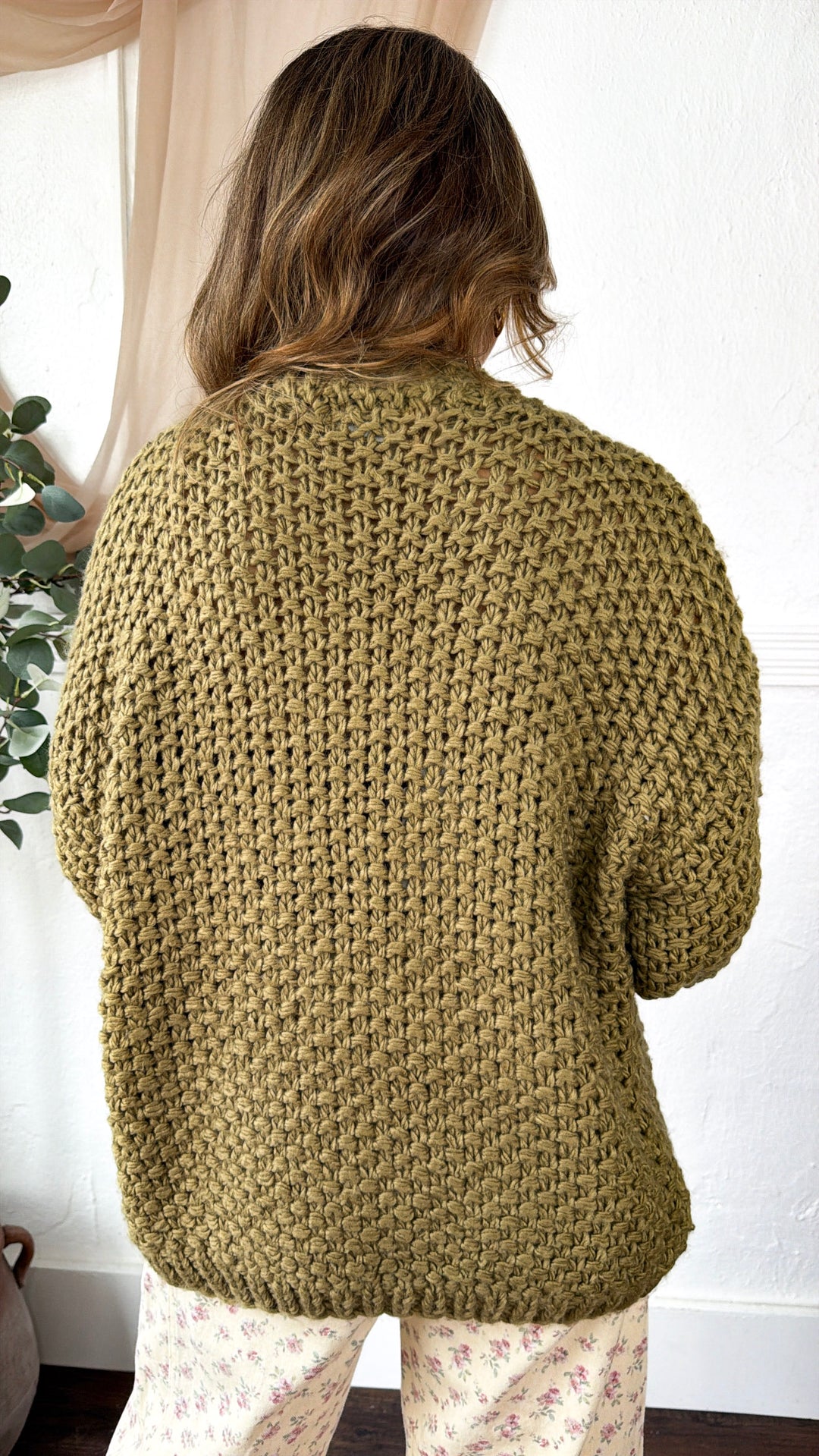 Slouchy Knit Button Cardigan, Olive