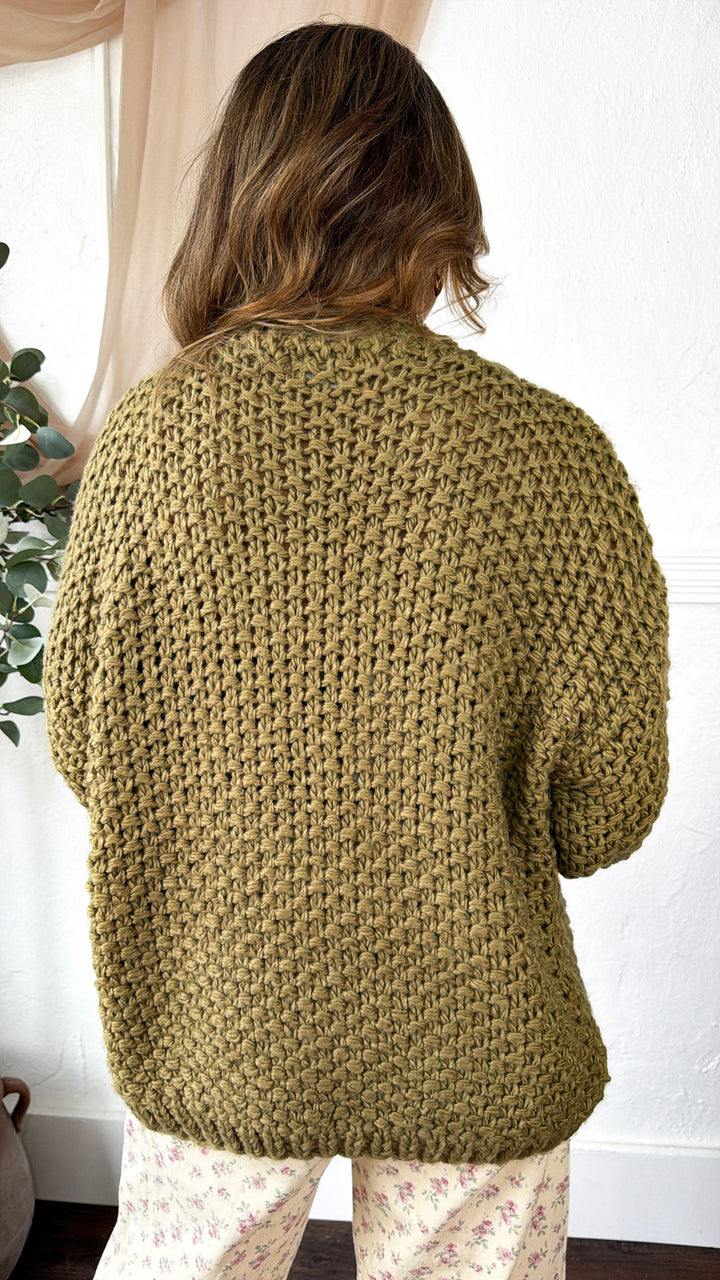 Slouchy Knit Button Cardigan, Olive