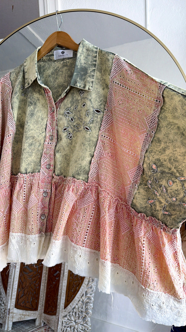 Dark Rise Eyelet Top, Strawberry Matcha