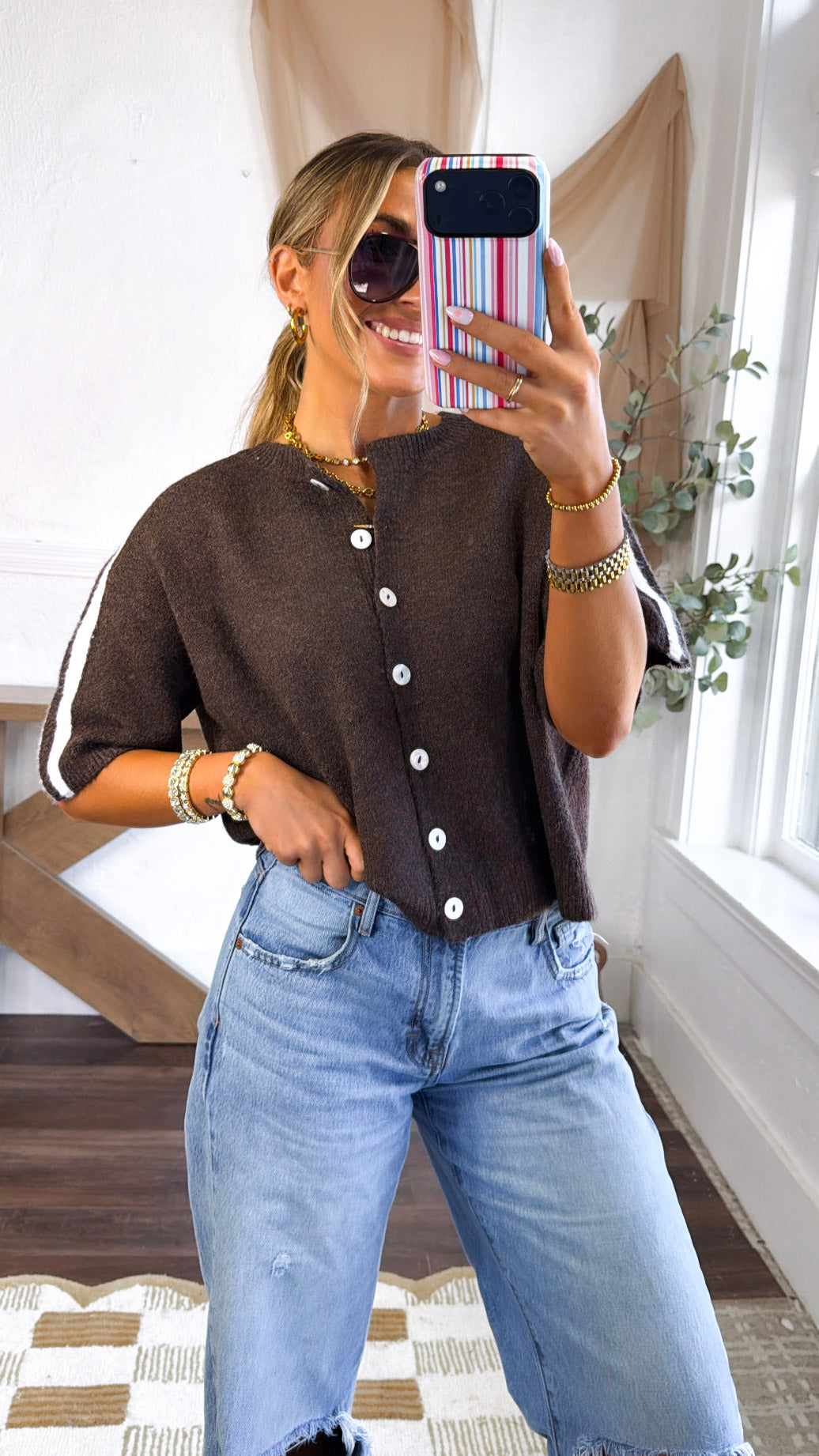 For The Love Knit Cardigan, Espresso/White