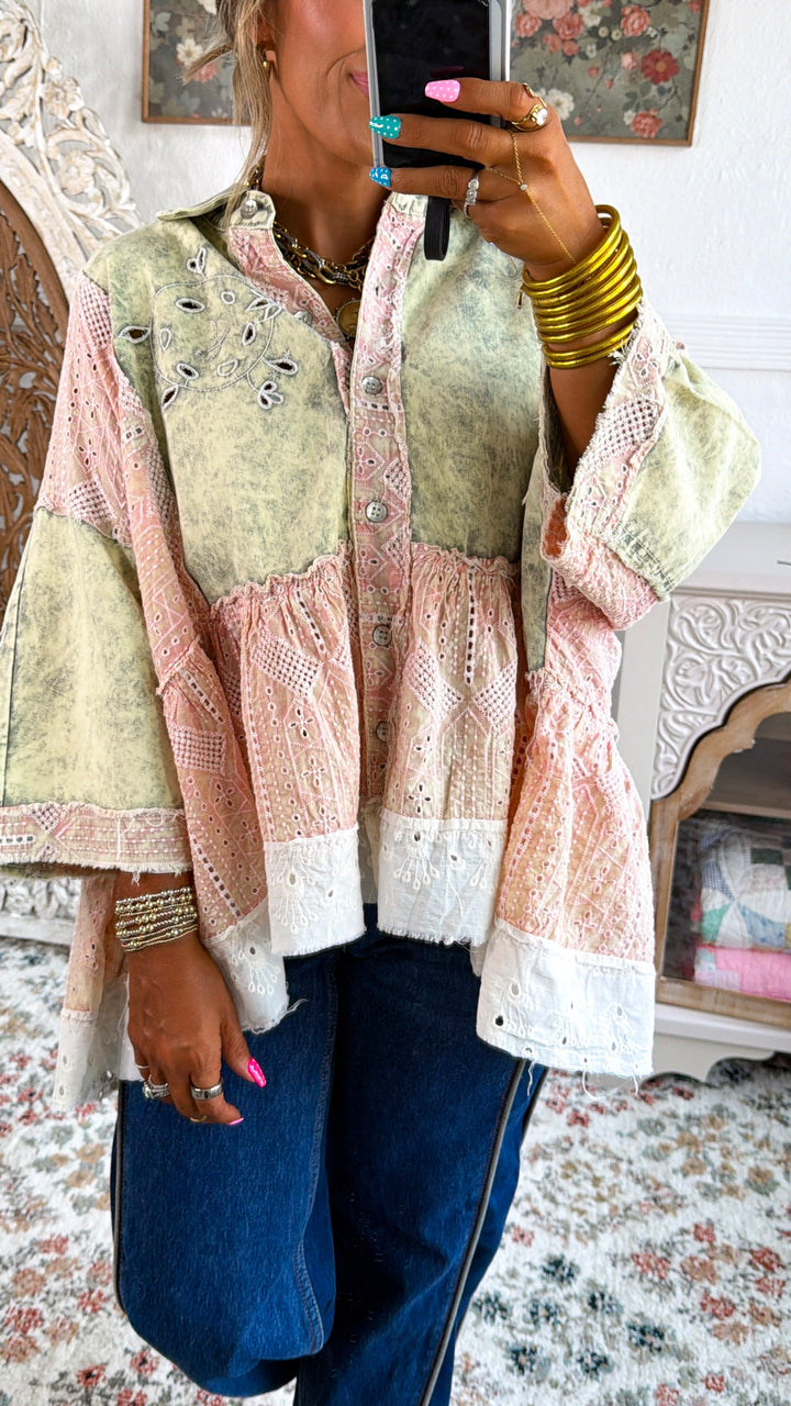 Dark Rise Eyelet Top, Strawberry Matcha