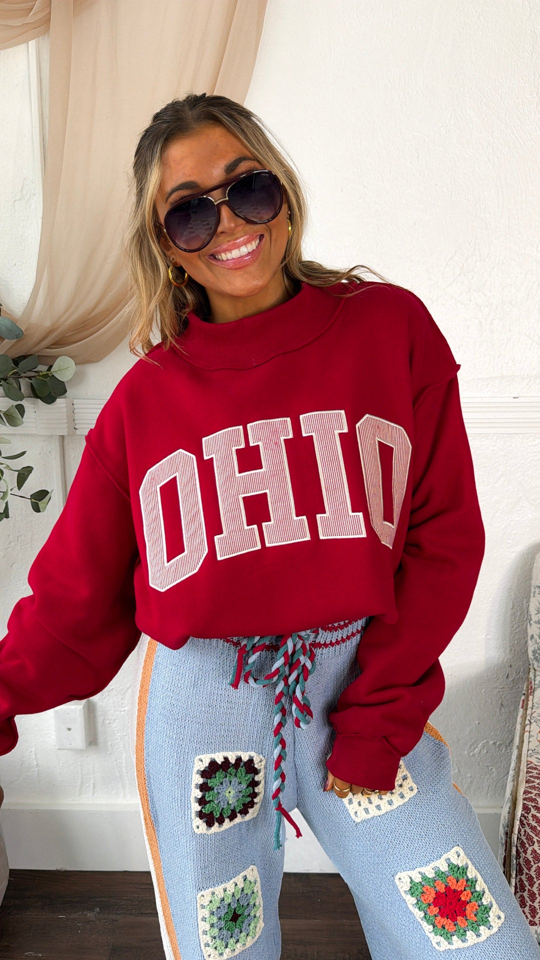 Detailed Ohio Mock Neck Sweatshirt, Red