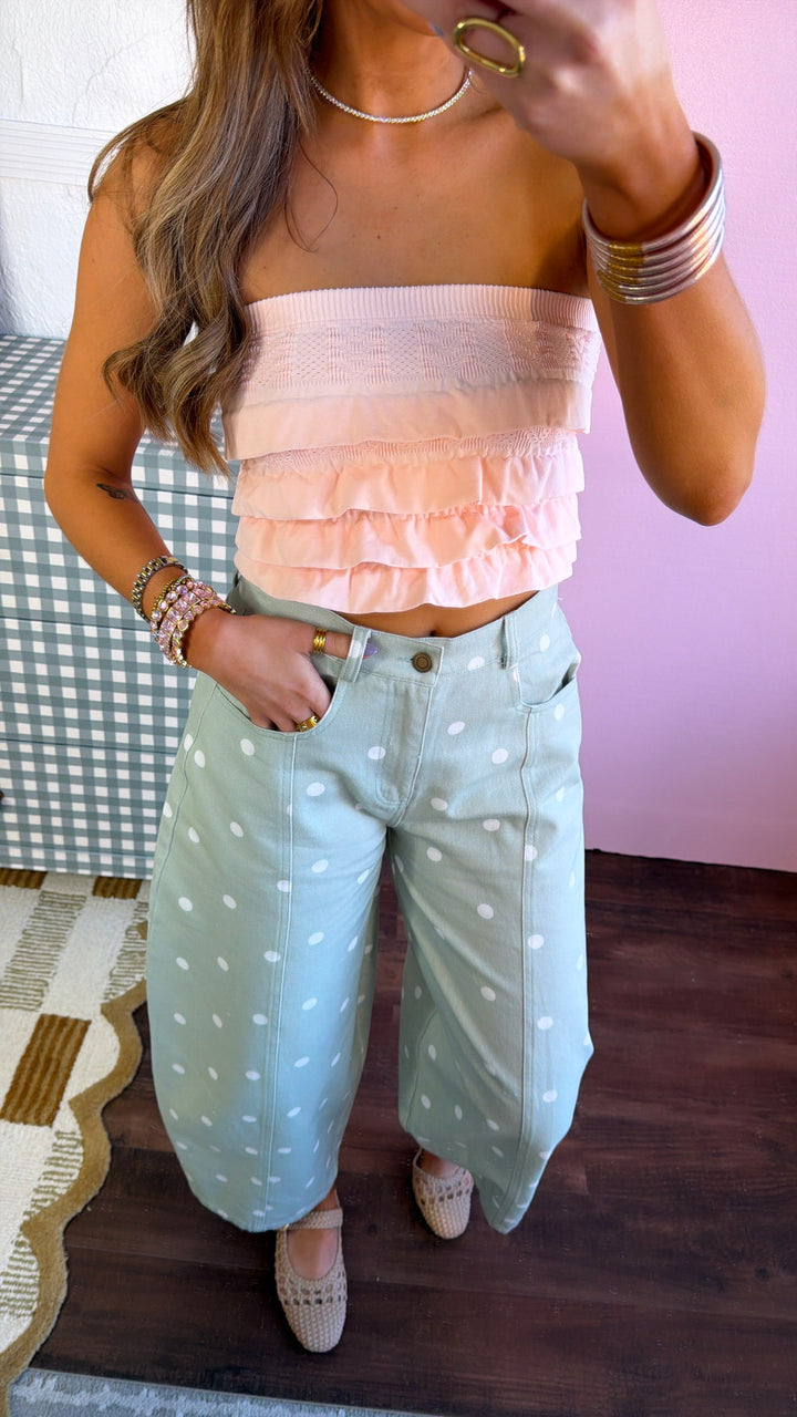 Layered Ruffled Tube Top, Peachy Pink