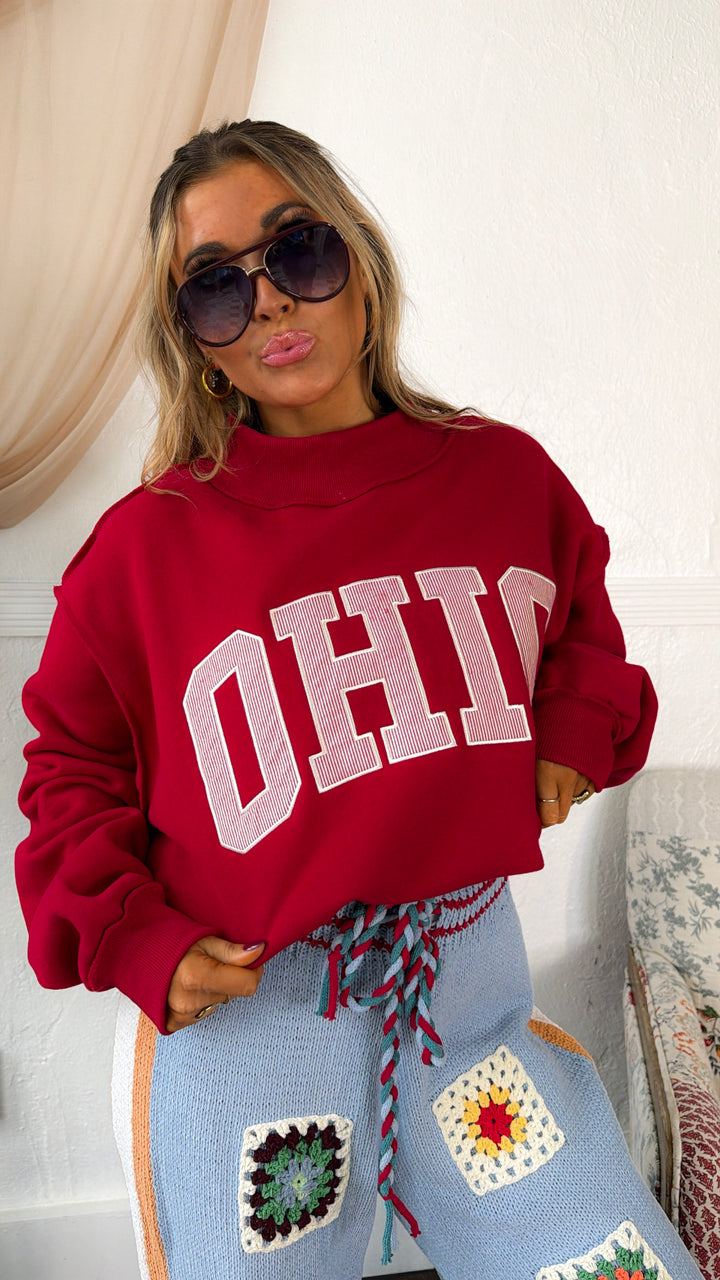 Detailed Ohio Mock Neck Sweatshirt, Red