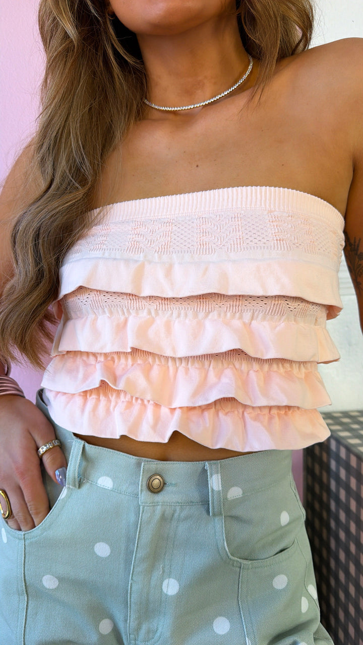 Layered Ruffled Tube Top, Peachy Pink