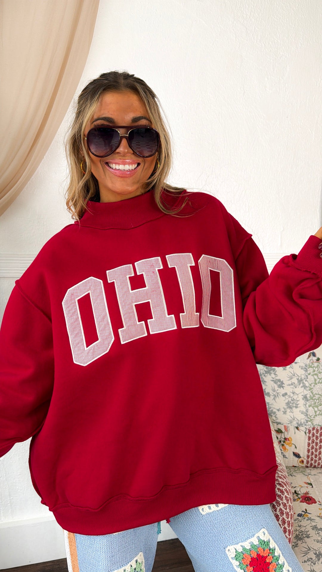 Detailed Ohio Mock Neck Sweatshirt, Red