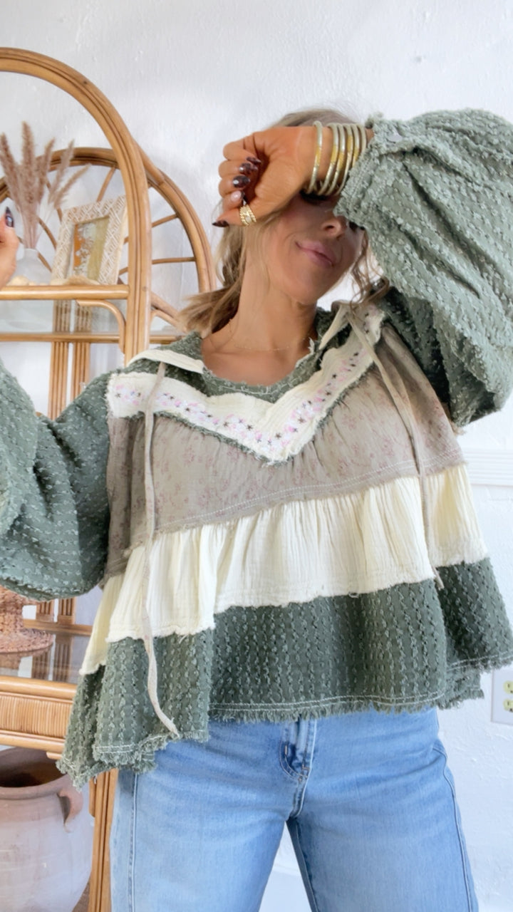 Crisp Dawn Waffle Knit Top, Olive