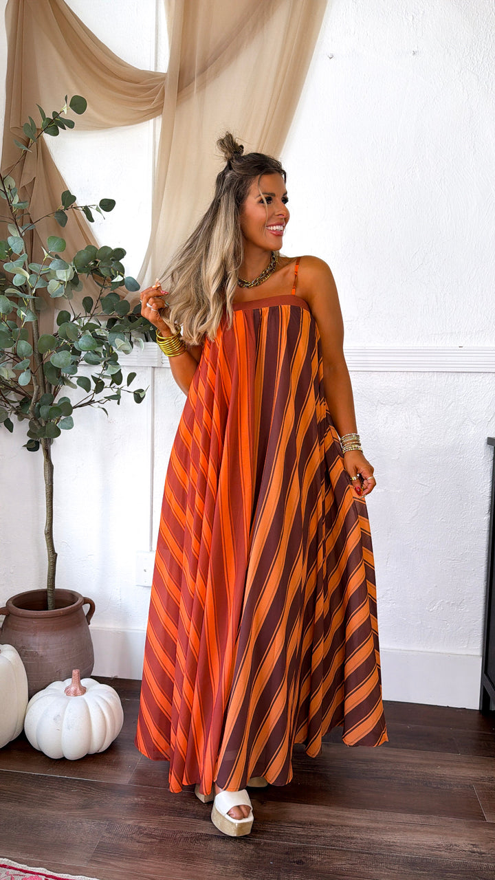Golden Hour Stripe Maxi Dress, Terracotta/Orange