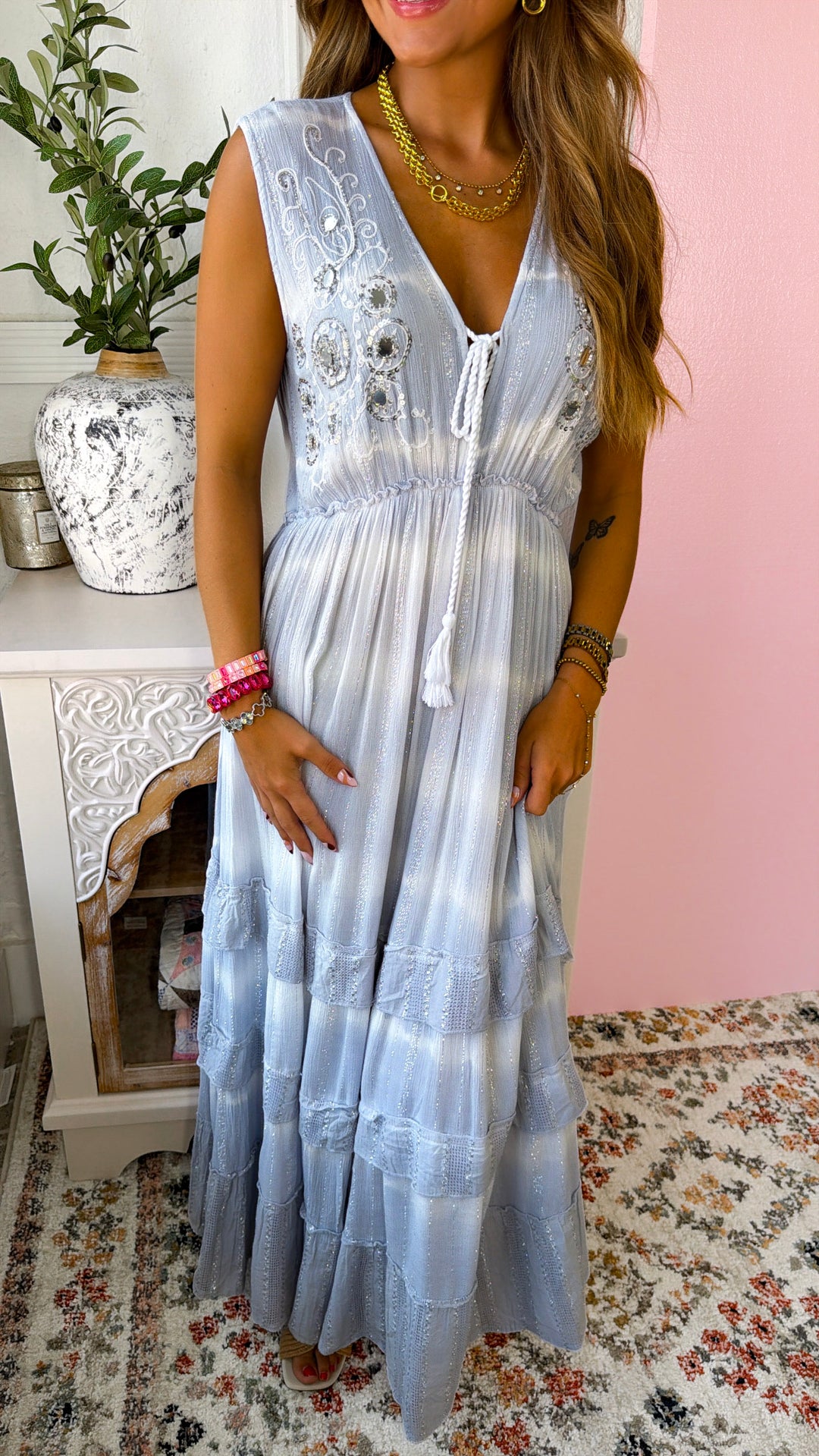 Just A Touch Of Sparkle Maxi Dress, Sky