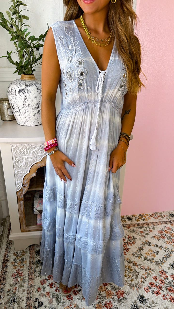 Just A Touch Of Sparkle Maxi Dress, Sky