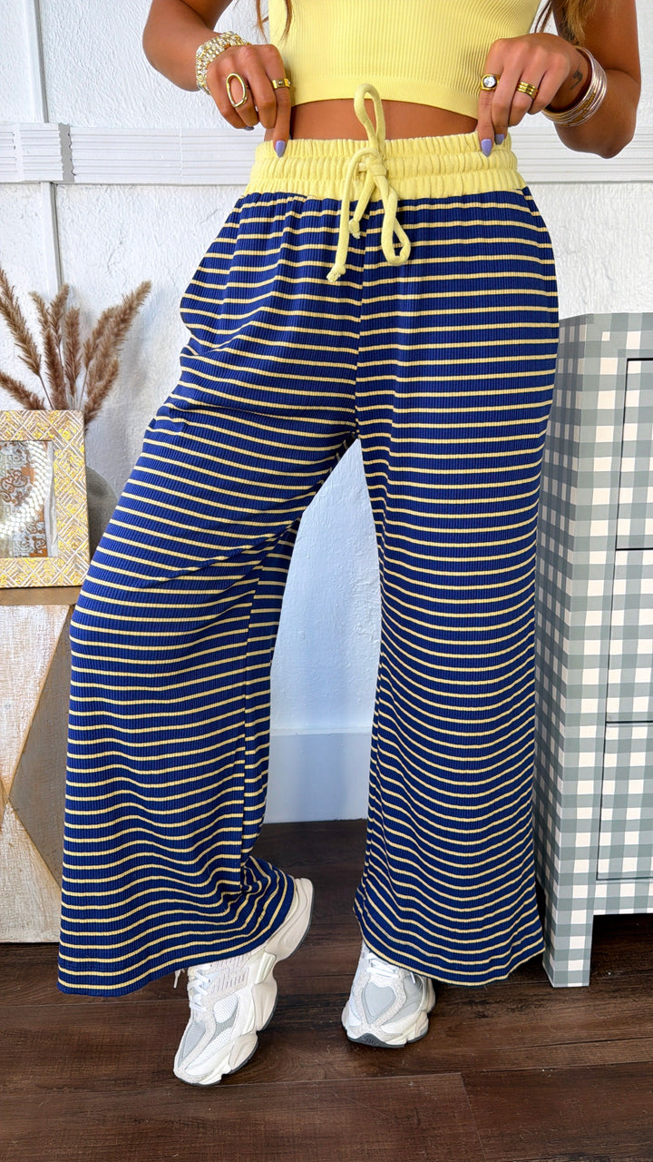 Dreaming In Stripes Lounge Pant, Navy/Yellow