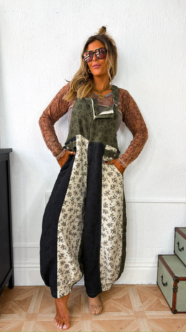 ECB Exclusive: Ruth Overall Bib, Olive Navy Floral