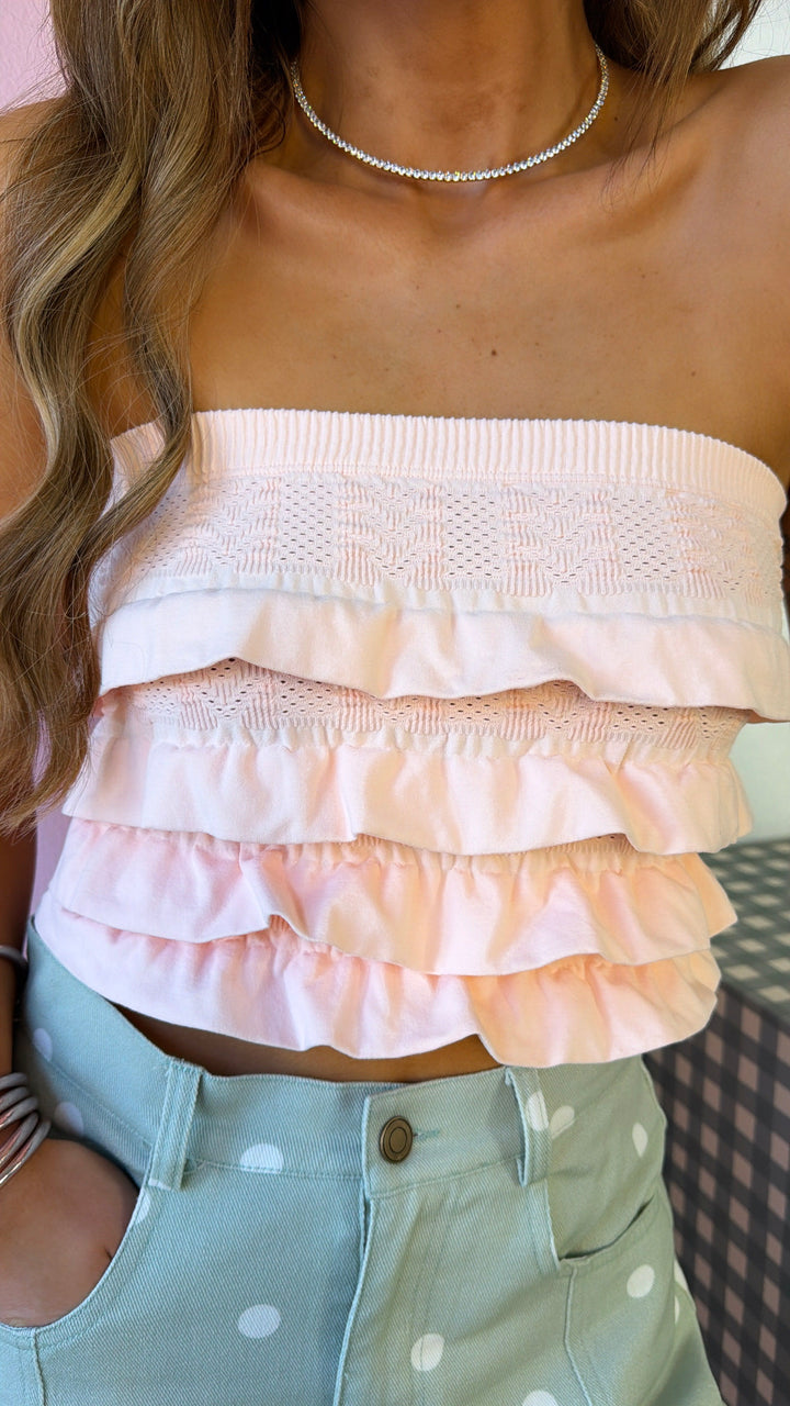 Layered Ruffled Tube Top, Peachy Pink