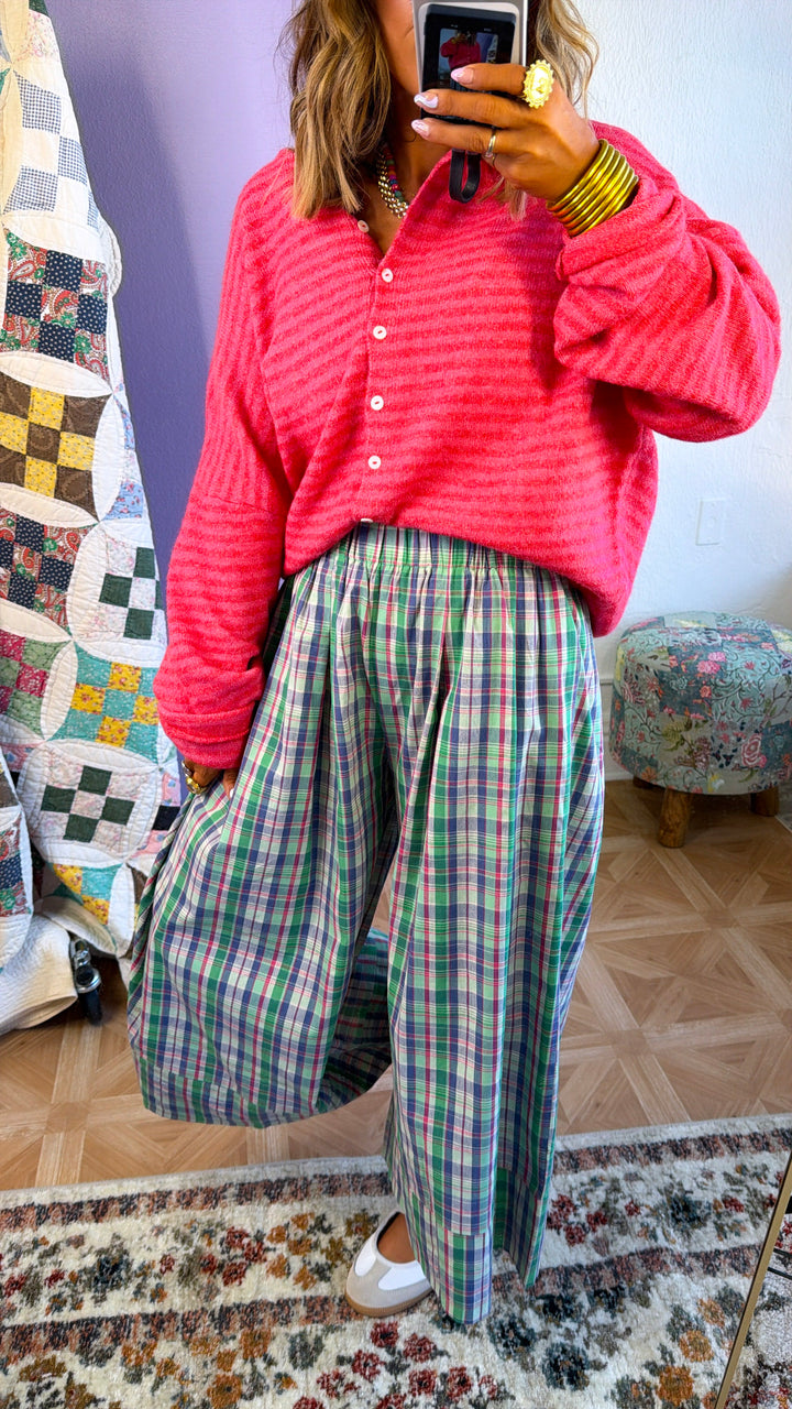 Piper Stripe Cardigan, Cherry Red