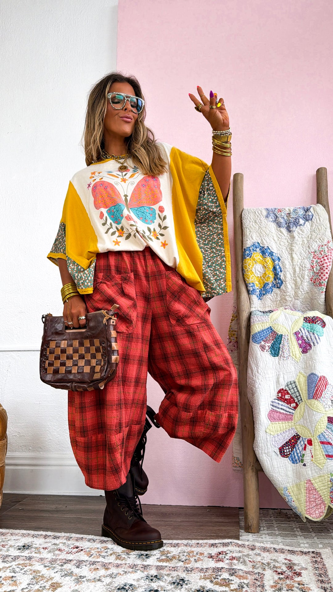 Plaid Print Barrel Leg Bloomer, Scarlet Rust
