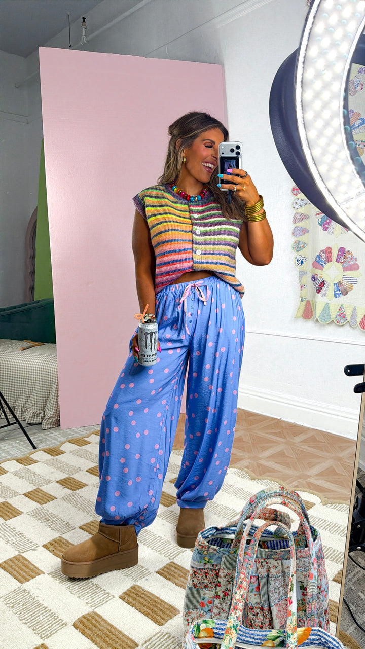 Polka Dot Love Balloon Pants, Periwinkle/ Pink