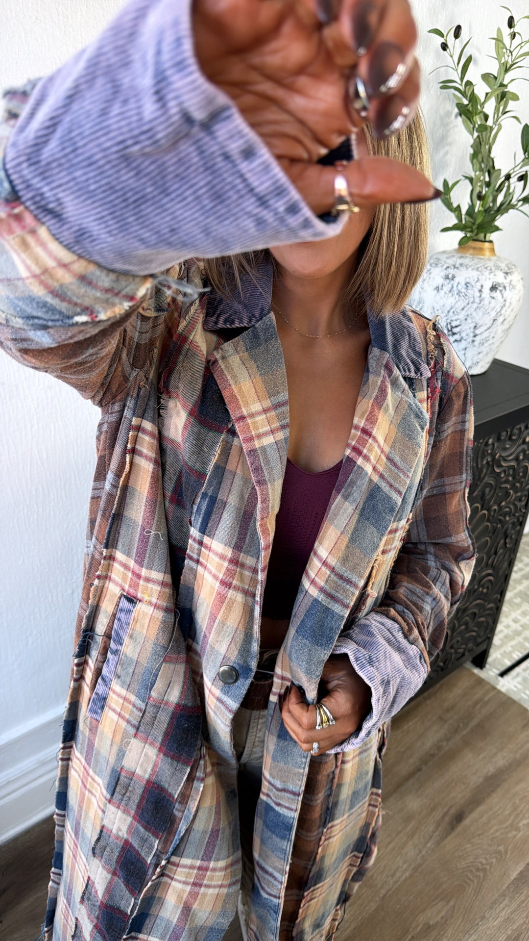 Stop & Stare Washed Plaid Jacket