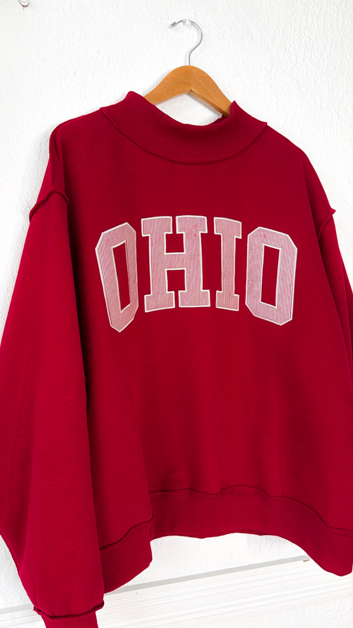Detailed Ohio Mock Neck Sweatshirt, Red